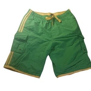 U.S.‎ Polo Assn Green Yellow Striped Cargo Board Shorts Swim Trunks Mens L